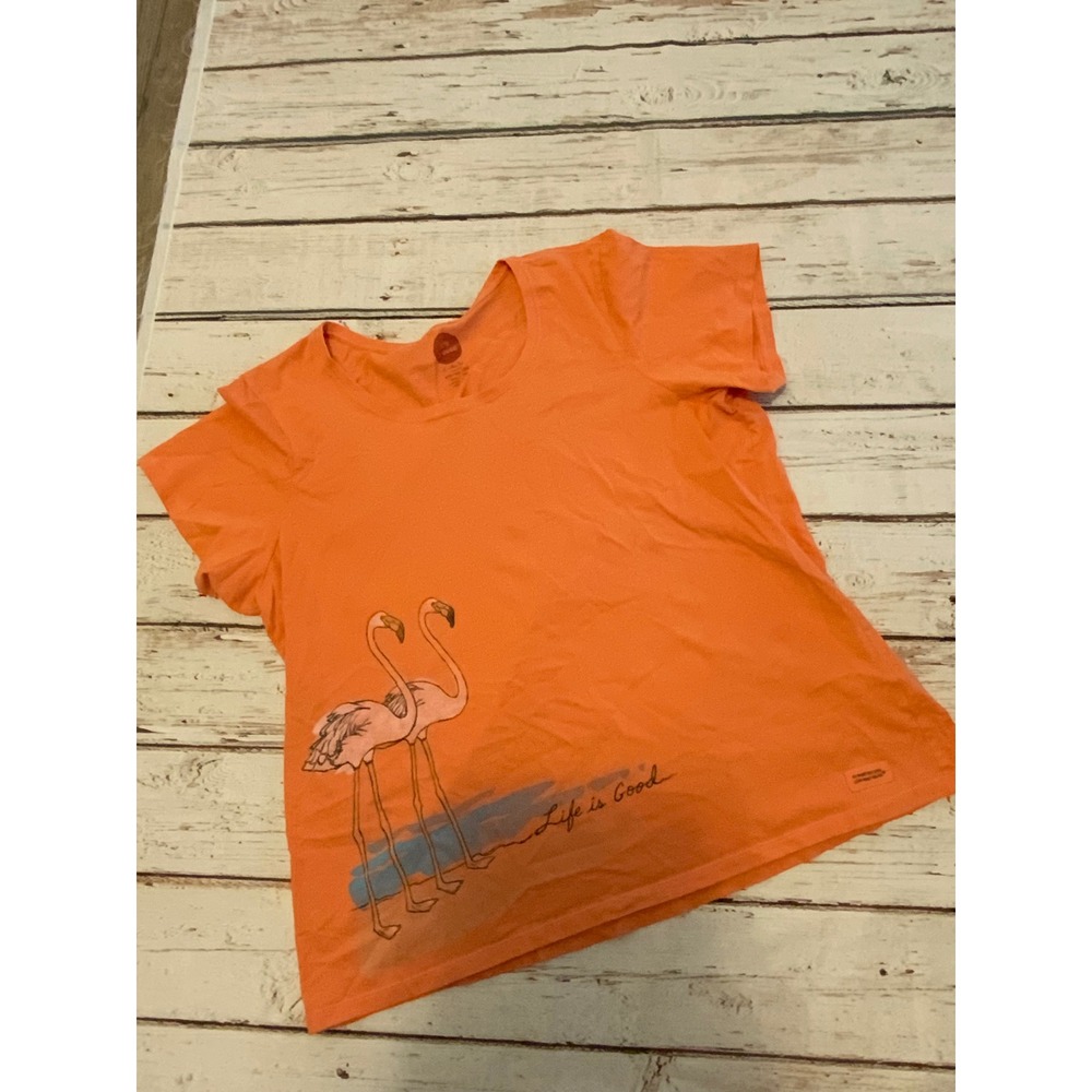 Life is Good Crusher Tee Orange Flamingo Graphic Short Sleeve Shirt Womens XXL